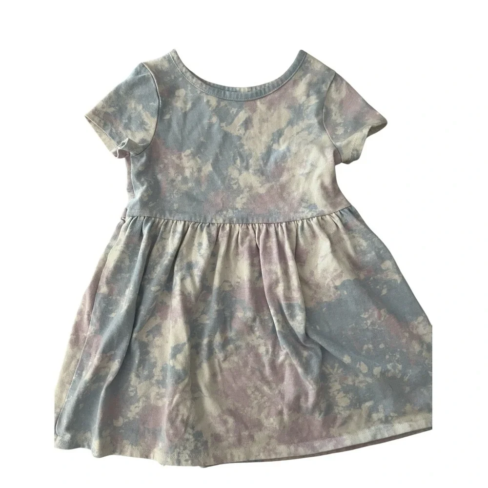 Cat &‎ Jack Girls 4T Tie Dye Short Sleeve Empire Waist Dress Blue Purple Cream
